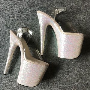 Pleaser Flamingo Holographic White Opal Glitter Platform Heels